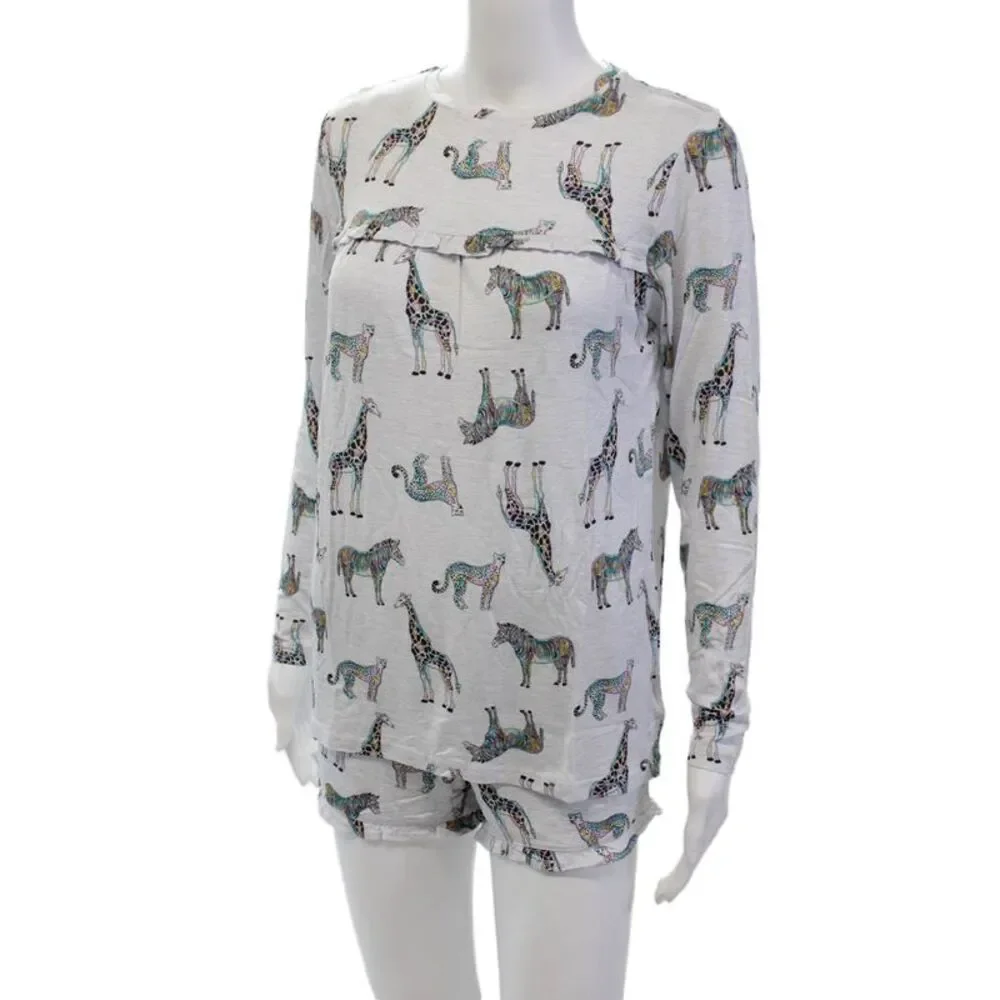 Emerson Road Womens Zebra Print Pajama Set Multi Colored Size Extra Small